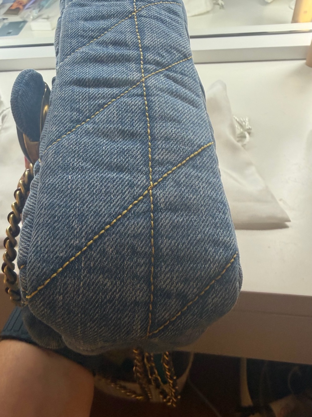 Coach 20 Tabby Quilted Denim Shoulder Bag with blue and gold Hardware - Picture 12 of 14
